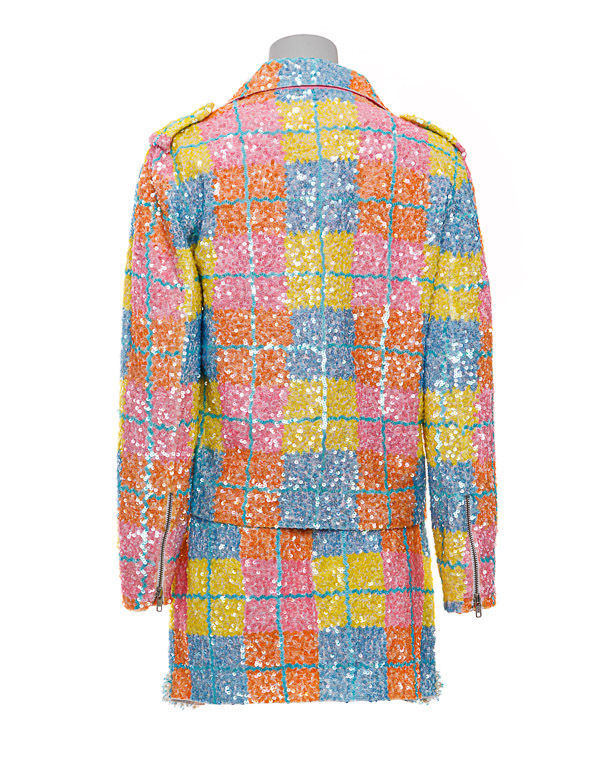 CHECKED SEQUIN-EMBELLISHED JACKET AND SKIRT