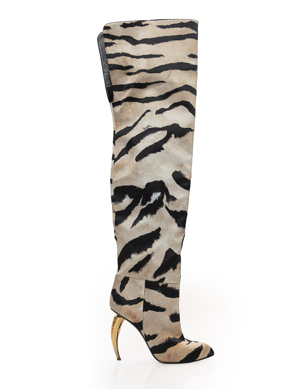 TIGER-PRINT OVER-THE-KNEE SATIN BOOTS