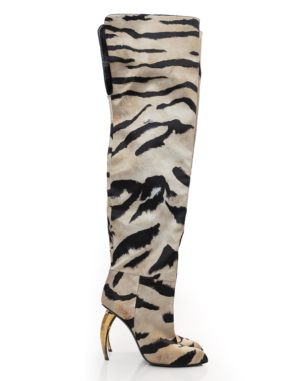 TIGER-PRINT OVER-THE-KNEE SATIN BOOTS
