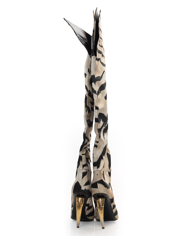 TIGER-PRINT OVER-THE-KNEE SATIN BOOTS