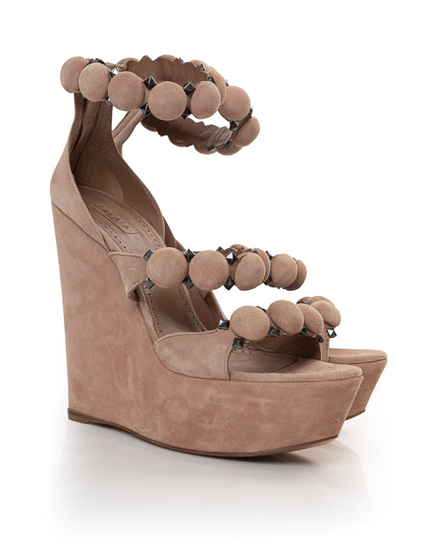 BOMBE 140 STUDDED SUEDE PLATFORM WEDGE SANDALS