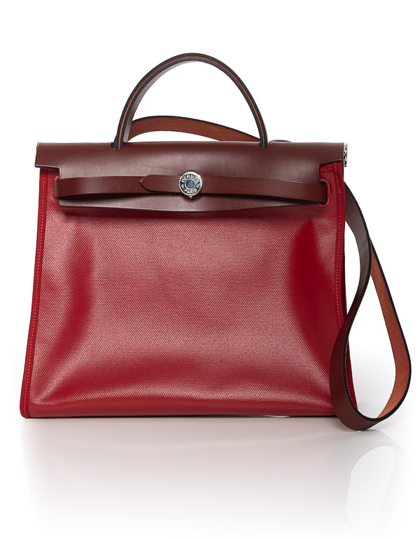 HERMÈS - Grenat/Rouge H Canvas Leather Herbag Zip 31 Bag