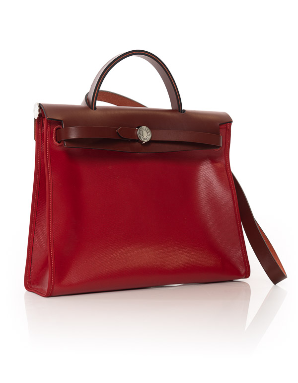 HERMÈS - Grenat/Rouge H Canvas Leather Herbag Zip 31 Bag