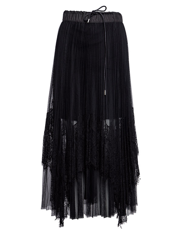 PLEATED LACE PANEL SKIRT