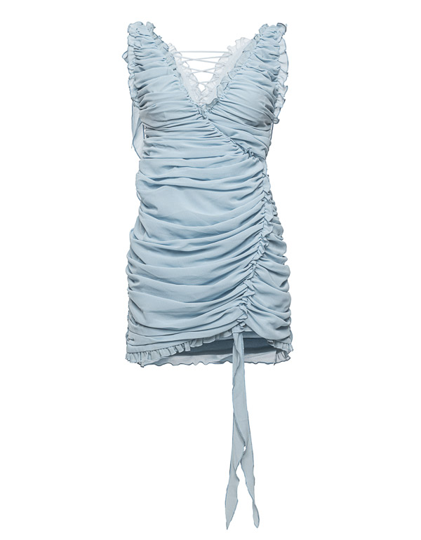 BLUE ROSE RUCHED MINI DRESS