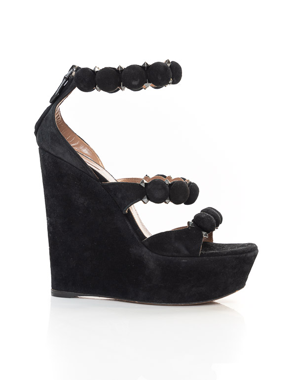 BOMBE 140 STUDDED SUEDE PLATFORM WEDGE SANDALS