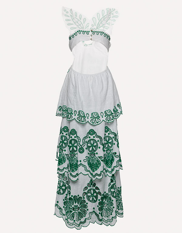 knee length dresses for ladies Off-White Flower Richelieu Euroflax™ Premium Linen Midi Dress – FARM Rio main image 1