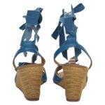 Christian Louboutin Leather Fabric Ankle Tie Up Espadrille Wedge Sandals