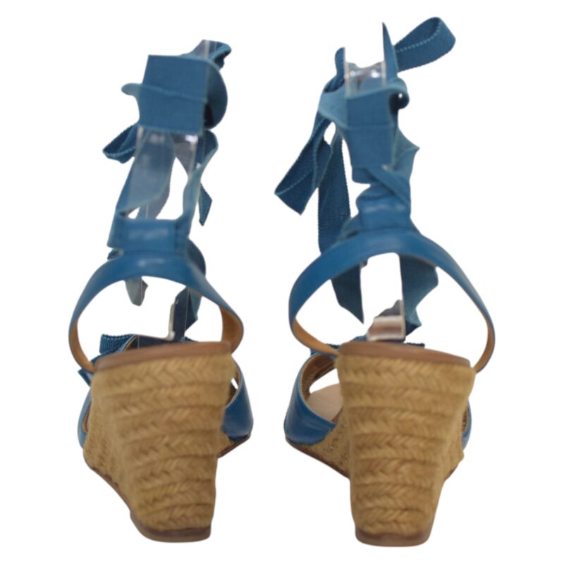 Christian Louboutin Leather Fabric Ankle Tie Up Espadrille Wedge Sandals