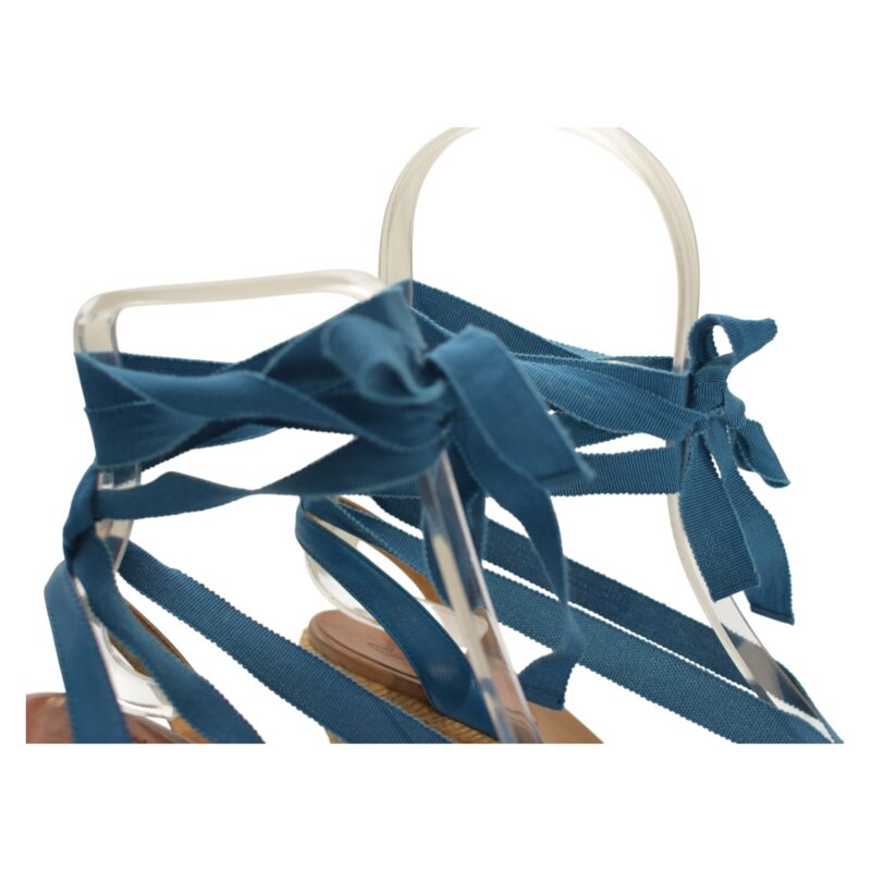 Christian Louboutin Leather Fabric Ankle Tie Up Espadrille Wedge Sandals