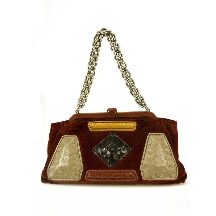 Bottega Veneta Limited Edition Velvet Burgundy Intrecciato Chain Handle Bag Bottega Veneta Limited Edition Velvet Burgundy Intrecciato Chain Handle Bag