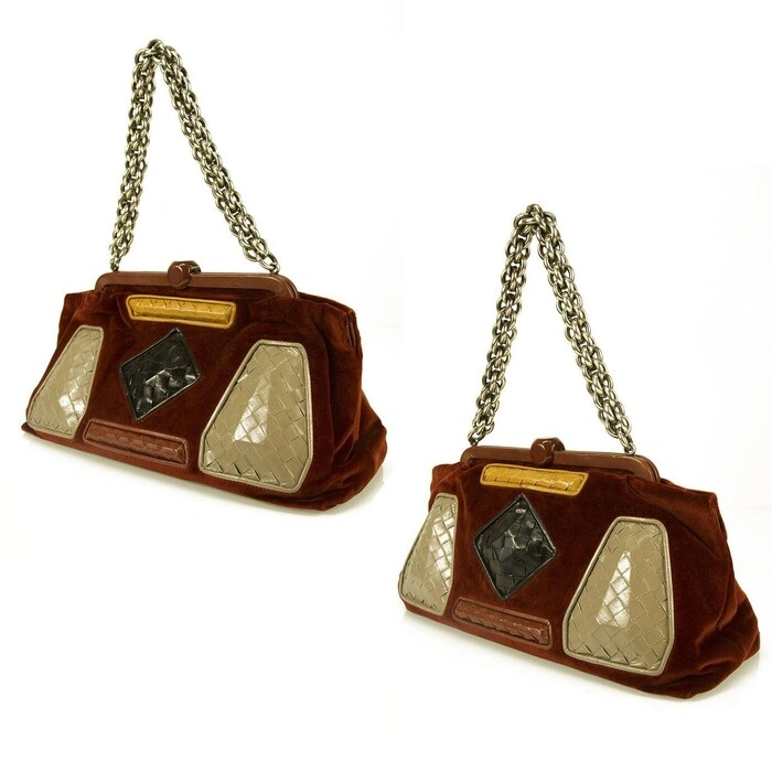bottegavenetadarkredshoulderbag03.jpg Bottega Veneta Limited Edition Velvet Burgundy Intrecciato Chain Handle Bag