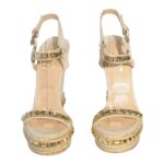 Cataclou White/Gold Studded Espadrille Wedge Sandals
