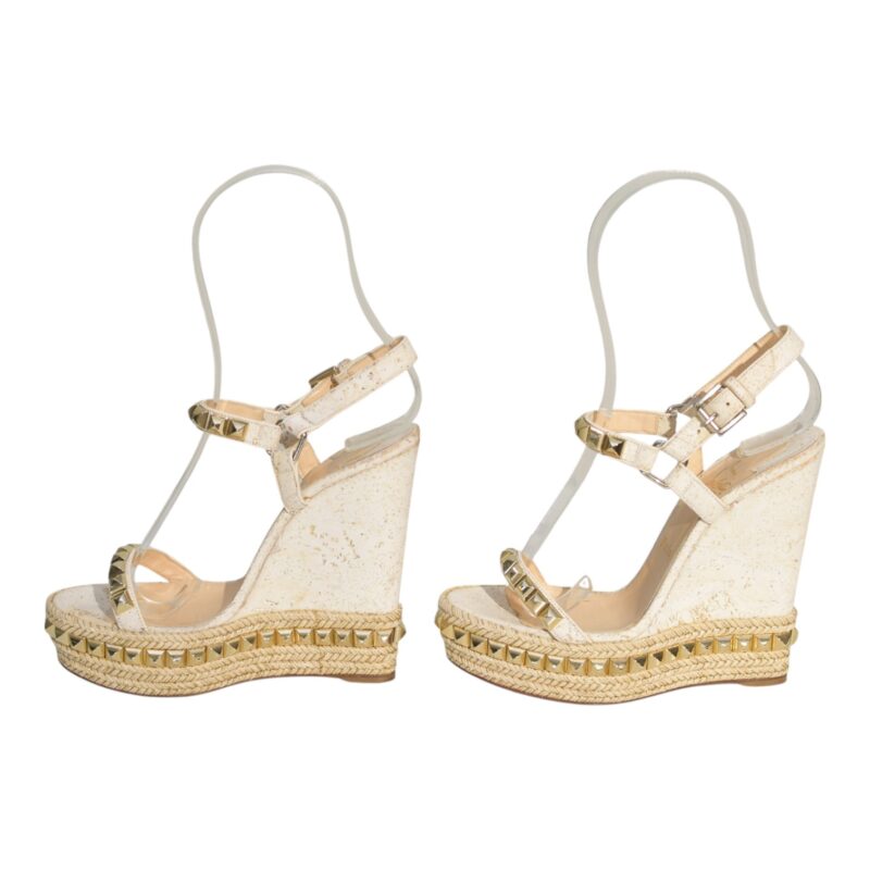 Cataclou White/Gold Studded Espadrille Wedge Sandals