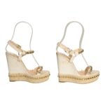 Cataclou White/Gold Studded Espadrille Wedge Sandals