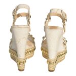 Cataclou White/Gold Studded Espadrille Wedge Sandals