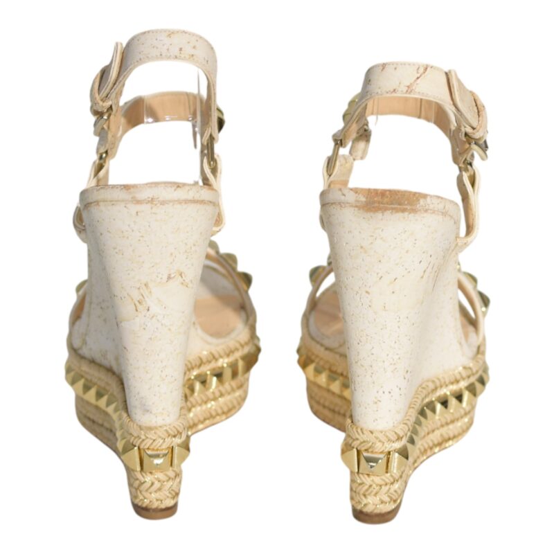 Cataclou White/Gold Studded Espadrille Wedge Sandals