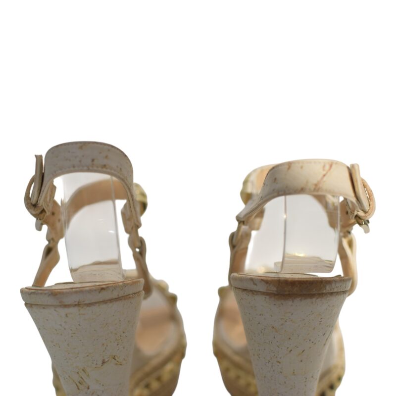 Cataclou White/Gold Studded Espadrille Wedge Sandals