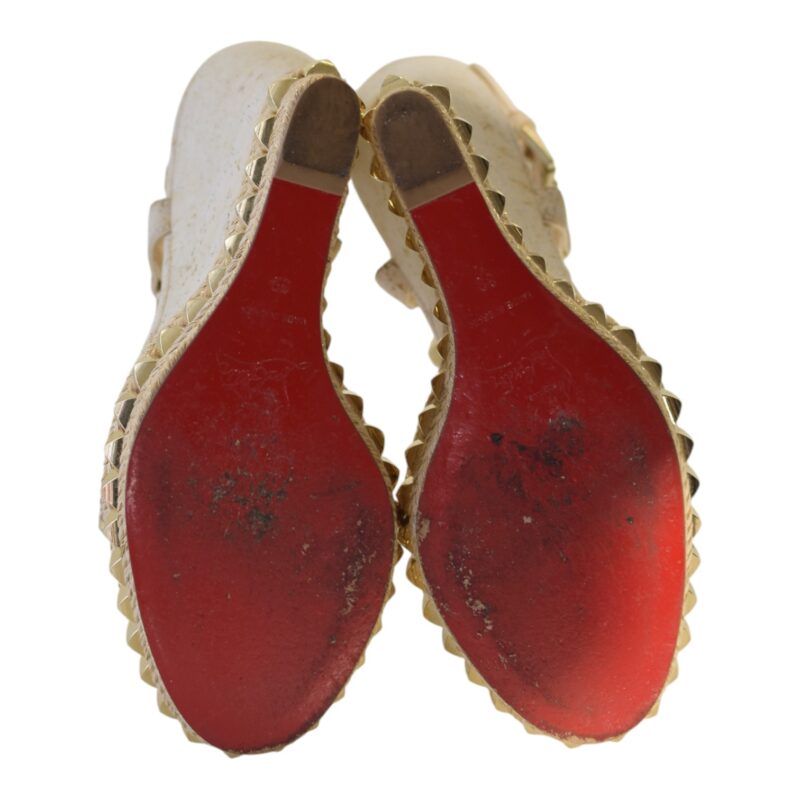 Cataclou White/Gold Studded Espadrille Wedge Sandals