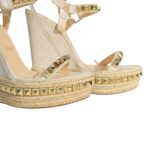 Cataclou White/Gold Studded Espadrille Wedge Sandals