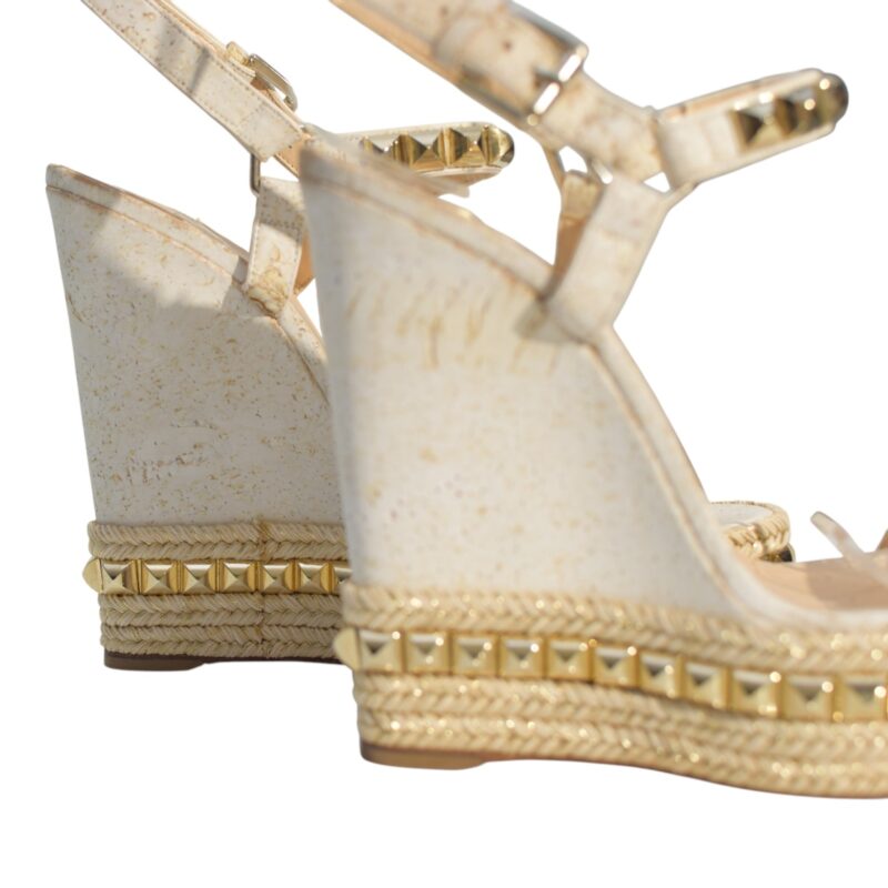 Cataclou White/Gold Studded Espadrille Wedge Sandals