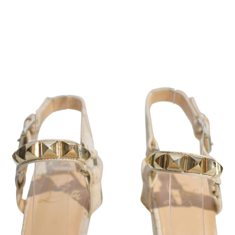Cataclou White/Gold Studded Espadrille Wedge Sandals