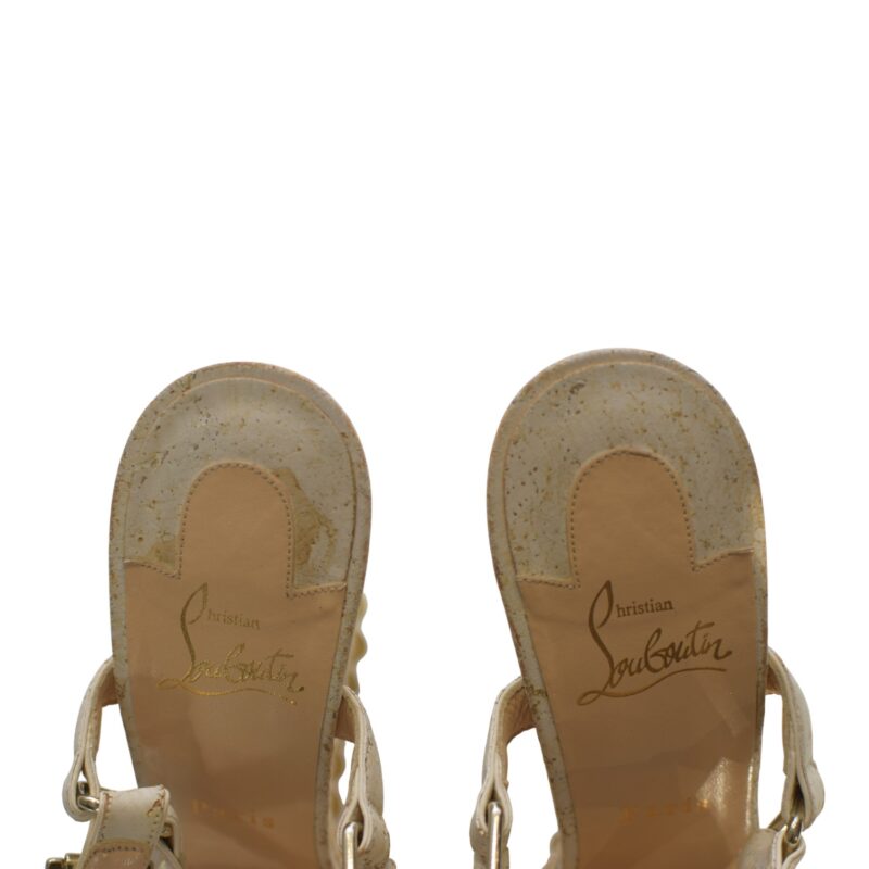 Cataclou White/Gold Studded Espadrille Wedge Sandals