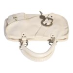 Christian Dior White Pebbled Leather Gaucho Saddle Tote Bag Buckle Key Charm Y2K