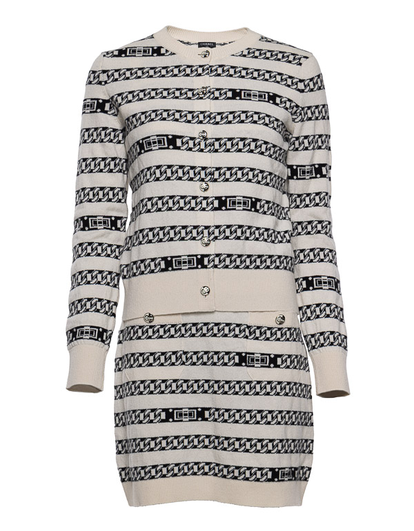 CHAIN-STRIPE SET DRESS + CARDIGAN CHAIN-STRIPE SET DRESS + CARDIGAN