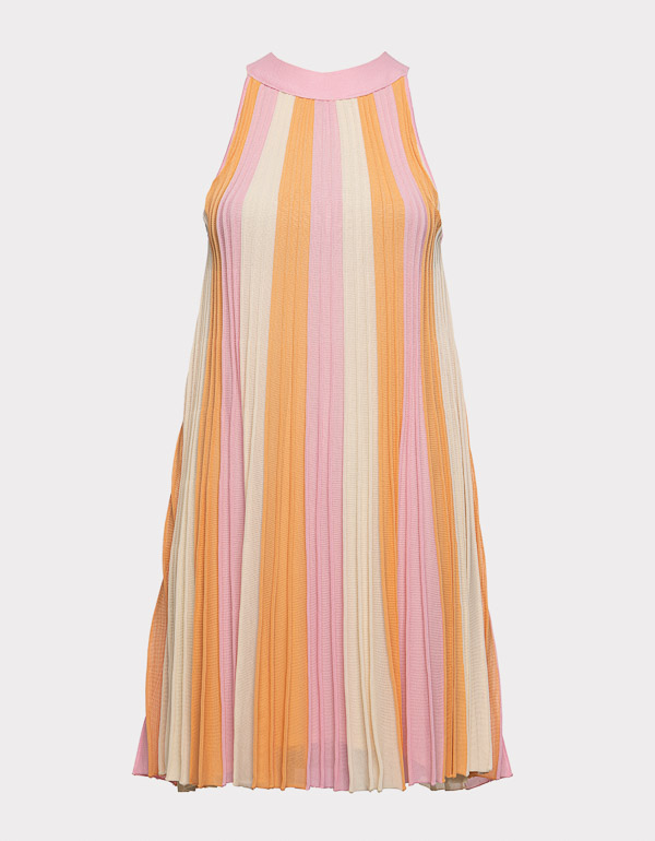 RAINBOW STRIPED PLEATED DRESS RAINBOW STRIPED PLEATED DRESS