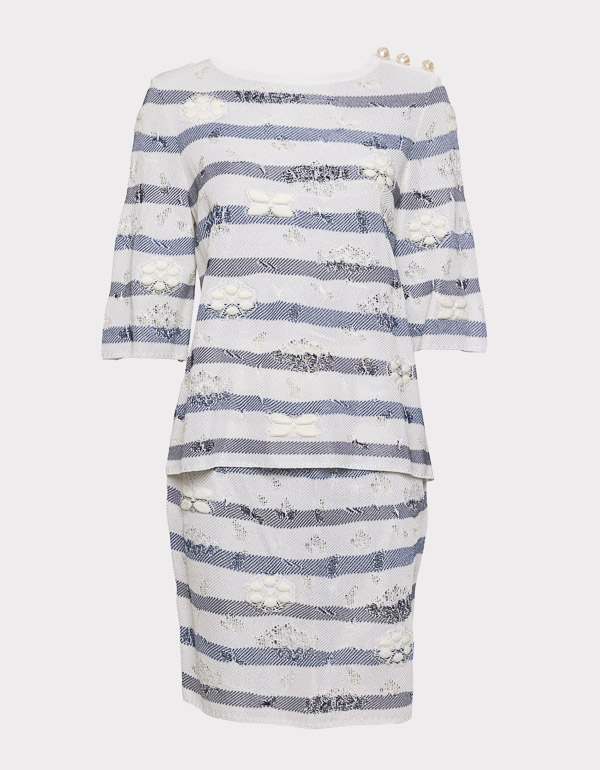 KNITTED STRIPED FLORAL SET TOP + SKIRT