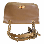 LANVIN Brown / Olive Green Leather Happy Flap Shoulder Bag Gold Chain Handles