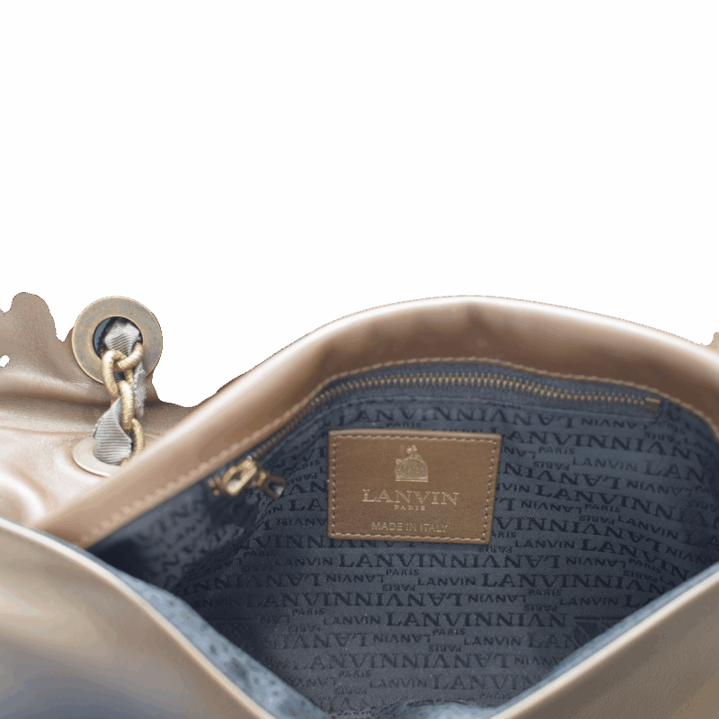 LANVIN Brown / Olive Green Leather Happy Flap Shoulder Bag Gold Chain Handles