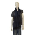 Issey Miyake Sheer Pleated Navy Blue & black Scarf Long Shawl with Fringe