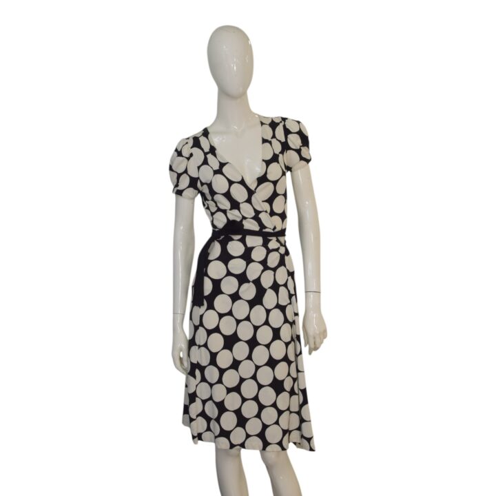 Diane von Furstenberg Polka Dot Wrap Dress Black White Rayon Short sleeves