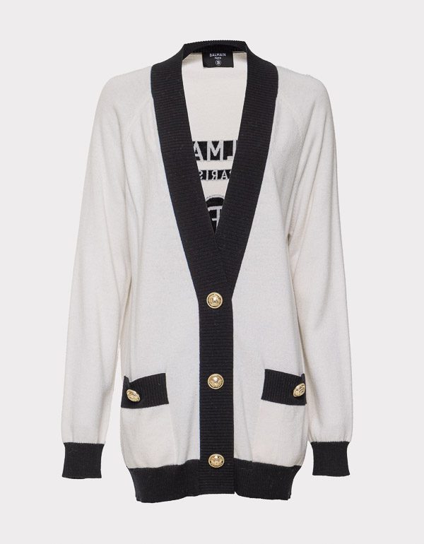 CONTRAST-TRIM V-NECK KNIT CARDIGAN CONTRAST-TRIM V-NECK KNIT CARDIGAN